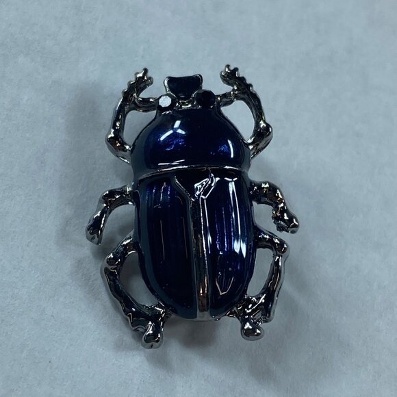 Beetle Bug Jewelry Pin Brooch Silver and Blue Color Metal Accessory Womens - Picture 10 of 16